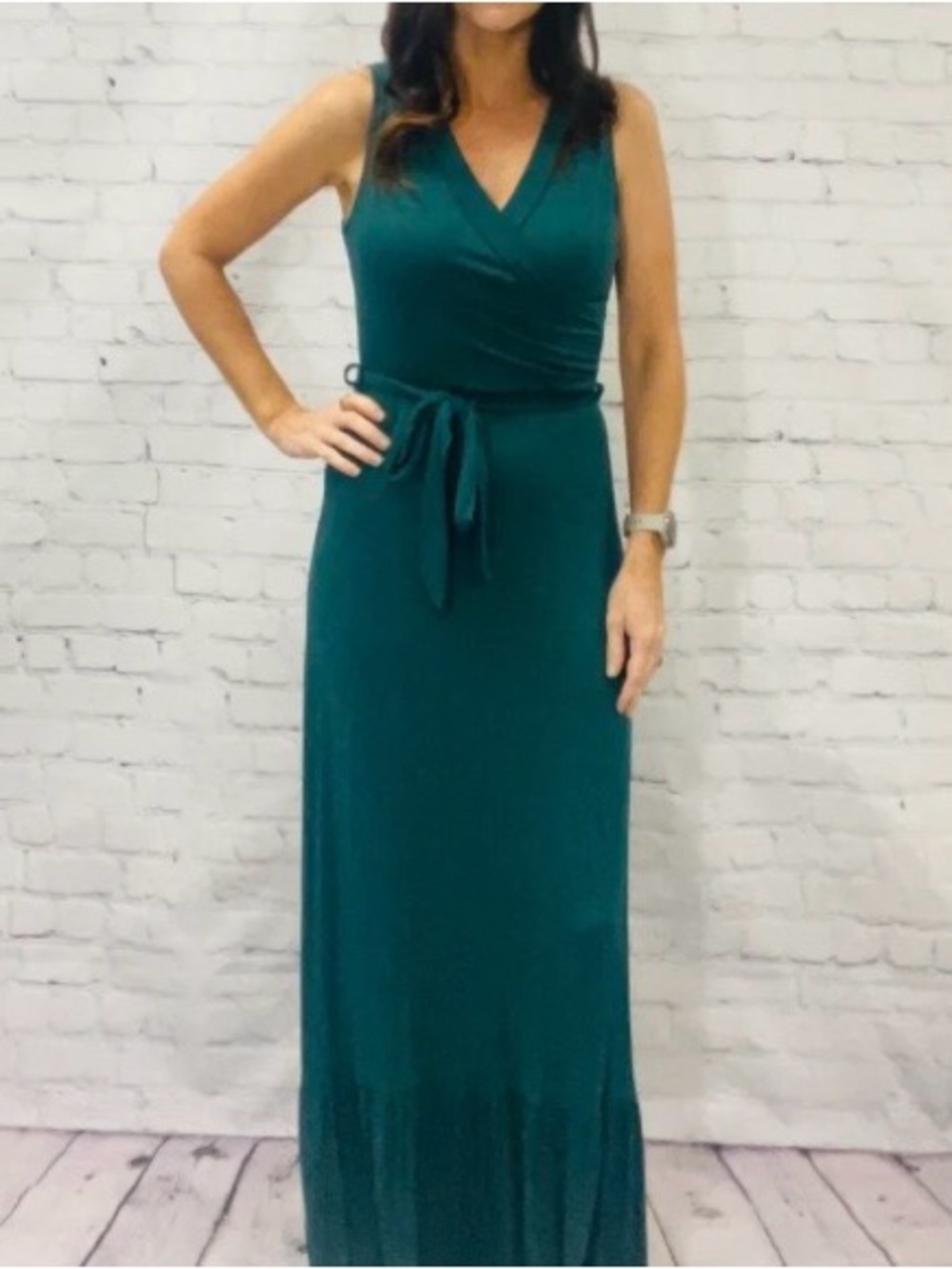 7th Ray Teal Green Floor Length Wrap Maxi Dress with Waist Tie